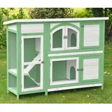 nanook Premium Kaninchenstall, Hasenstall Jumbo XXL besonders groß mit Seitenaufgang für mehr Platz - ideal für draußen - Wetterfest extragroß 138 x 48 x 109 cm grün Weiss