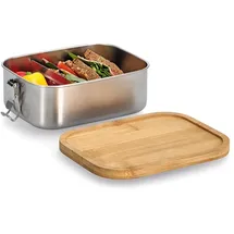 Zeller Lunchbox ZELLER PRESENT, braun (silber, natur), B:13,5cm H:7cm L:18,4cm, Bambus, Edelstahl, Lebensmittelaufbewahrungsbehälter, Lunchbox, hochwertige Edelstahl Brotdose