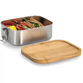 Zeller Lunchbox ZELLER PRESENT, braun (silber, natur), B:13,5cm H:7cm L:18,4cm, Bambus, Edelstahl, Lebensmittelaufbewahrungsbehälter, Lunchbox, hochwertige Edelstahl Brotdose