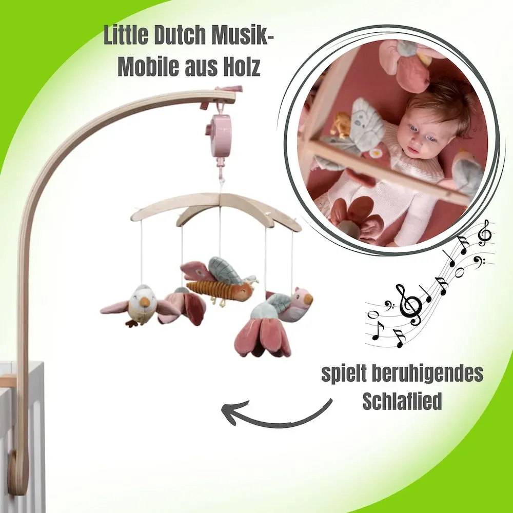 Little Dutch Musik-Mobile aus Holz mit Musik, Farbe: Flowers & Butter