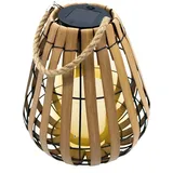 Spetebo Solar Laterne mit LED Kerze in warm weiß mit Flackereffekt - 30 x 25 cm - Gartenleuchte in Holz Optik mit Jutekordel zum Hängen