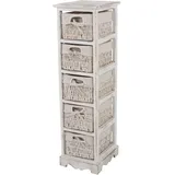 Mendler Regal Kommode mit 5 Korbschubladen 90x25x28cm, Shabby-Look, Vintage ~ wei√ü