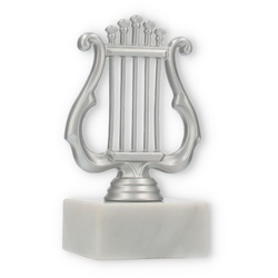 Pokal Kunststofffigur Lyra silbermetallic auf weißem Marmorsockel 13,6cm