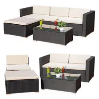 Feel2Home Garten-Essgruppe Gartenmöbel 5tlg Sitzgruppe Sofa Polyrattan Essgarnitur versch. Farben, (5-tlg), Schraub-Ausgleich-Standfüße beige|schwarz