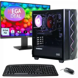 GAMEMAX PC-Komplettsystem "MegaDeal Gaming-PC-Set Diamond BK", E (A-G), schwarz, Microsoft Windows 11 Home (64 Bit), 32 GB RAM, Computer-Komplettsysteme, Windows 11 + MSI PRO MP2412DE Monitor 60cm (24") + Maus & Tastatur