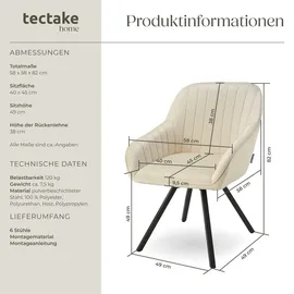 Tectake tectake® Drehbarer Armlehnstuhl Snug gepolstert, in Samtoptik, 58 x 58 x 82 cm