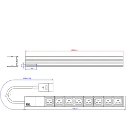 BACHMANN 19 Steckdosenleiste, 8x C19 Buchse, C20 Stecker
