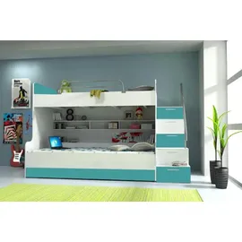 JVmoebel Etagenbett B03 90 x 200 cm Holz türkis/weiß