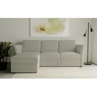 Ecksofa HOME AFFAIRE "Lavars, L-Form, Schlafsofa" Sofas Gr. B/H/T: 242cm x 90cm x 155cm, Flachgewebe, Recamiere links, beige (sand) mit Bettfunktion und Stauraum, in zwei verschiedenen Bezugsqualitäten