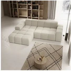 Juskys Sofa Merano Links - Ecksofa 3 Sitzer, Couch, in L Form, mit Ottomane, - Boucle-Gewebe in Creme