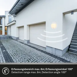 Briloner - LED Wandlampe Akku mit Bewegungsmelder, Dämmerungssensor, 20 sek. Timer, Aussenlampe, Wandleuchte aussen, LED Strahler außen, Außenleuchte, Außenwandleuchten, 17x7 cm, Weiß
