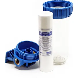 Naturewater NW-BR10B-S 1 Stufen Wasserfilter, 5 μ, 26,16 mm (3/4") Filtereinsatz, Ø60 mm PP Kartusche, Filter Wandhalterung, Filterschlüssel, Sedimentfilter