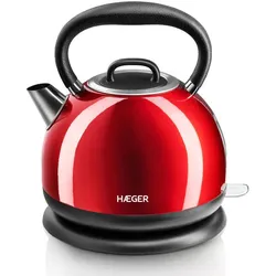 Wasserkocher haeger red cherry 2200w 1.7l kabelloses system edelstahlgehäuse und verdecktes heizelement 360o drehbarer sockel
