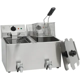 METRO Professional Doppel-Fritteuse GDF3028, Edelstahl, 55 x 55.8 x 39 cm, 2 x 8 L, mit Ablasshahn, abnehmbares Bedienfeld, silber