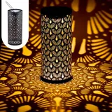 Marrakesch Orient & Mediterran Interior Marrakesch Solarlaternen Solarlampen für außen mit Henkel aus Metall 30cm Groß | Orientalische Deko Outdoor Solar LED Laterne Wetterfest Fava Schwarz IP65 Wasserdicht als Gartendeko im Garten