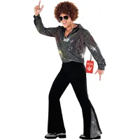 Morph 70er 80er Jahre Outfit Herren Disco, Schlaghose Herren, Disco Outfit, Glitzer Hemd, Halloween Kostüm Männer, Karneval Kostüm Männer, Fasching, XXL