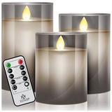 KESSER LED-Kerze, LED Kerzen 3er Set Flammenlose Kerze mit Fernbedienung Timer grau
