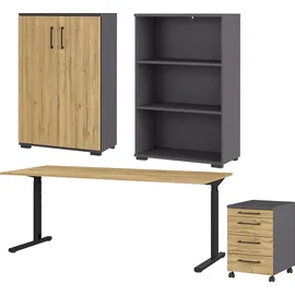 Germania Büromöbel-Set 3.0", Set 4, Schreibtisch, Schrank und Regal, eiche, / graphit