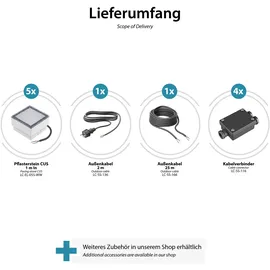 ledscom.de 5er-Set LED Pflasterstein CUS Bodenleuchte für außen, warm-weiß, IP67, 230V, 10x10cm