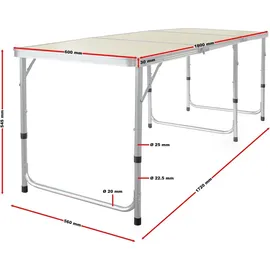 toboli Campingtisch klappbar 180 x 60 x 70 cm grau