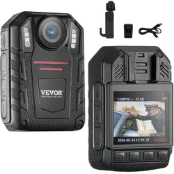 VEVOR 1440P Polizei Body Camera 64G Body Cam mit 2850 mAh Akku Nachtsicht