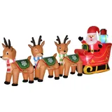Homcom Aufblasbarer Weihnachtsmann auf Schlitten mit 3 Hirschen 1,3 m Weihnachtsdeko mit Integrierte LED-Lichter Befestigungsmaterial