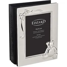 Edzard Kinder Fotoalbum Teddybär für 100 Fotos 10x15 cm, edel versilbert, anlaufgeschützt, schwarze Seiten