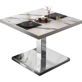 GGM Möbel Bistro Loungetisch 60 x 60 x 41 cm Weiß Marmor/Edelstahl