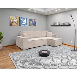 Wohnlandschaft Ecksofa COMO Cord mit Bett Sofa Schlafsofa Ottomane rechts links universell - Creme