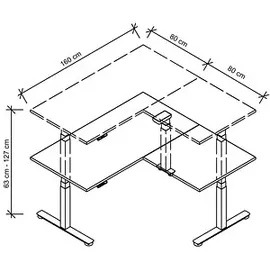 Hammerbacher Winkelschreibtisch XDSMW Weiß / Silber