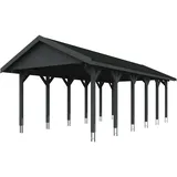 SKANHOLZ Skan Holz Wallgau - Satteldach Einzelcarport Breite 430 cm Gr. 3 - 430 x 900 cm Dachschalung mit Dachschindeln (schwarz) schiefergrau Holzcarport