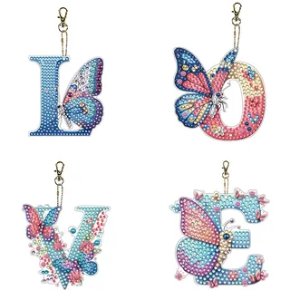 CXINLky DIY Diamond Art Painting Schmetterling Brief Schlüsselanhänger, Diamond Art Geschenk Bastelset Bilder Aufkleber Anhänger Schlüsselbund Geschenke-LOVE