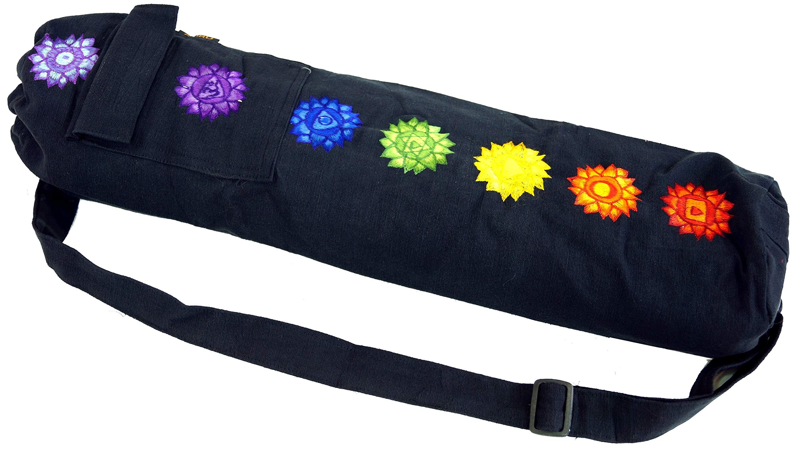 GURU SHOP Yogamatten-Tasche 7 Chakra - Schwarz, Herren/Damen, Baumwolle, Size:One Size, 65x15x15 cm, Taschen für Yogamatten - Einheitsgröße