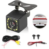 Rückfahrkamera Auto, Super Nachtsicht mit 12 LED, IP67 Wasserdicht Mini Kamera zum Rückfahrkamera Nachrüsten 170° Weitwinkel, HD CMOS Rückfahrkameras für PKW, LKW, Van, Wohnmobil und Anhänger