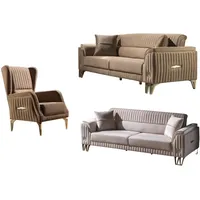 Villa Möbel Polstergarnitur Flavia, (Set, Set besteht aus: 3 Sitzer+3 Sitzer+Sessel), Hand Made Quality, pflegeleichter Mikrofasersamtstoff beige|braun