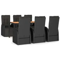 VidaXL 7-tlg. Garten-Essgruppe Schwarz Poly Rattan & Massivholz Akazie