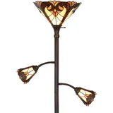 Bieye L30839 Barock-Stehlampe im Tiffany-Stil aus Buntglas mit Seitenlichtern zum Lesen, 177 cm hoch (Barock, Braun)