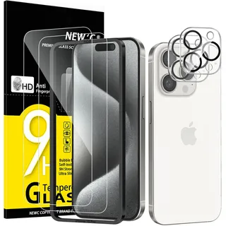 NEW'C für iPhone 15 Pro für Panzerglas 6,1 Zoll (2 Stück) und Kamera Panzer Schutz Glas für Kameraschutz (2 Stück) für iPhone 15 Pro (6,1")-Kratzfest -extrem widerstandsfähig -9H-Härteglas