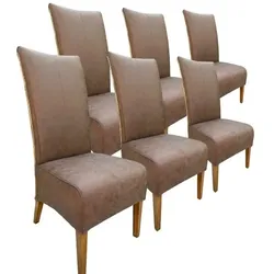 Stühle Esszimmer 6er Set Polsterstuhl Rattanstuhl Sidney Polster Lederoptik muskat