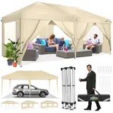 COBIZI Faltpavillon 3x6 Pavillon Wasserdicht Winterfest Pop Up Pavillon Klappbar 3x6 Zelt mit 6 Seitenwnden 3 Höhenverstellbar UV-Schutz Gardenpavillon Partyzelt für Markt, Freien Event (Khaki)