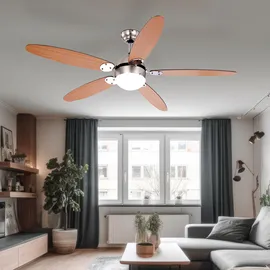 GLOBO Lighting - LED Deckenventilator mit Beleuchtung Deckenventilator mit Zugschalter, Sommer Winter, Flügel wendbar braun graphit 3 Stufen, 1x E14