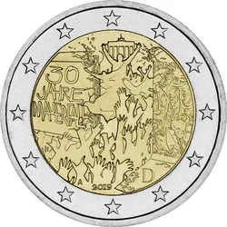 2 Euro 2019 "Der Mauerfall" in der Miniatur eines Segments der Berliner Mauer