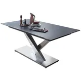 MONDO Esstisch COMEDOR 160-210 x 100 cm Edelstahl /Glaskeramik Oxid grau - Kreuzsäulentisch mit Mittelauszug - Höhe 77 cm