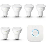 Philips Hue Starterpaket - GU10 - mit 6 Spots - Warmes bis kühles weißes Licht - Inkl. 1 Brücke - Hue White Ambiance