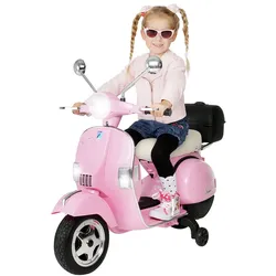 Kinder-Elektroroller Vespa, lizenziert, EVA-Reifen, LED-Scheinwerfer, Koffer, Soundmodul, Stützräder (Pink)
