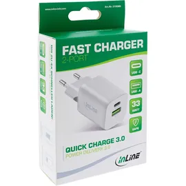 InLine Power Delivery + Quick Charge USB Netzteil, 33W, USB-A + USB-C, weiß