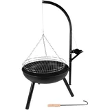 Lemodo Feuerschale mit Schwenkgrill, Holzkohlegrill mit Kurbel und höhenverstellbarem Grillgitter