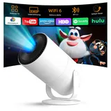 【Android 14 & integrierte Apps】 Tecaki Mini-Projektor mit WiFi 6 und Bluetooth 5.2, tragbarer Projektor 1080P, um 180° drehbar, mit automatischer Trapezkorrektur für das Schlafzimmer zu Hause