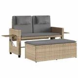 vidaXL Gartenbank Poly Rattan Verstellbar mit Kissen Beige