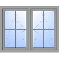 Kunststoff Fenster 2-flügelig symm Dreh-Kipp/Dreh-Kipp HENRY fester Pfosten 2-fach verglast Silbergrau RAL 7001 beidseitig innen öffnend Seitenunabhängig